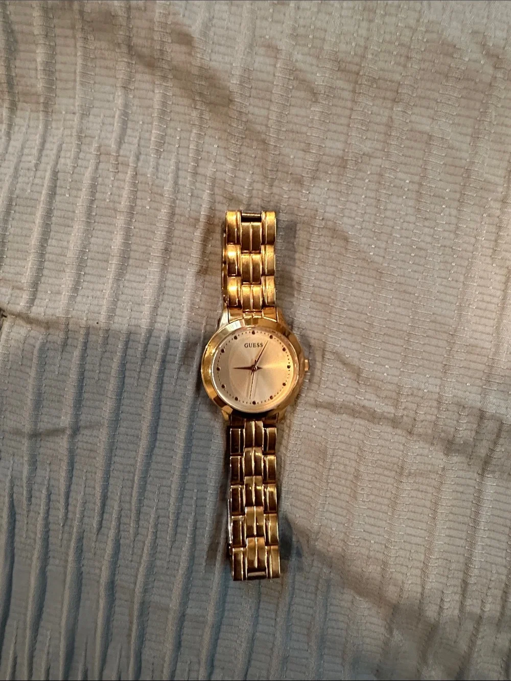 GUESS Gold-Tone Link Bracelet Watch with Champagne Dial
